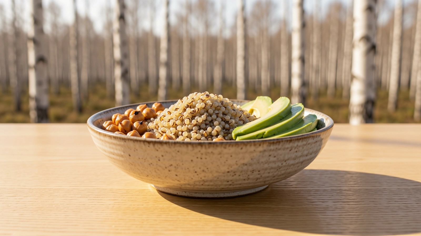 Tasapainoinen ravinto ja valoisa keittiö